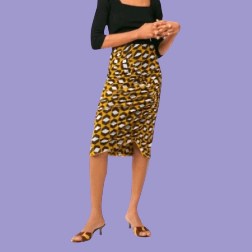 Diane Von Furstenberg Black and Yellow Patterned Pencil Skirt Women’s Size XL